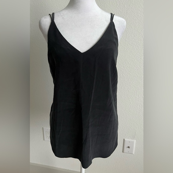 Les petites Paris Black small V-Neck Silk Camisole Top withStraps $250